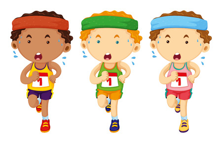 Three runners running in race illustrationのイラスト素材