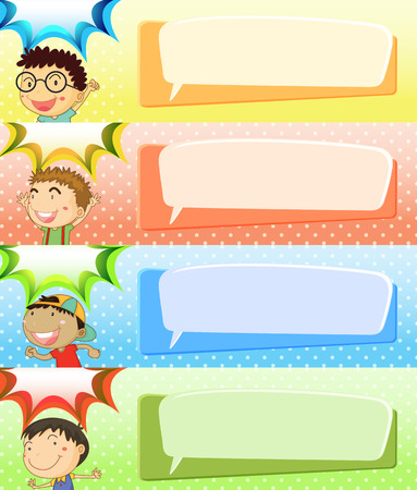 Speech bubble templates with four boys illustrationのイラスト素材
