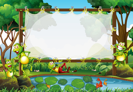 Frame design with frogs in the pond illustrationのイラスト素材