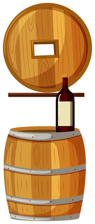 Wine bottle on wooden barrel illustrationのイラスト素材