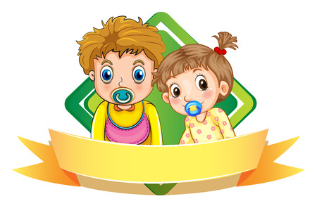 Label design wtih two babies illustrationのイラスト素材