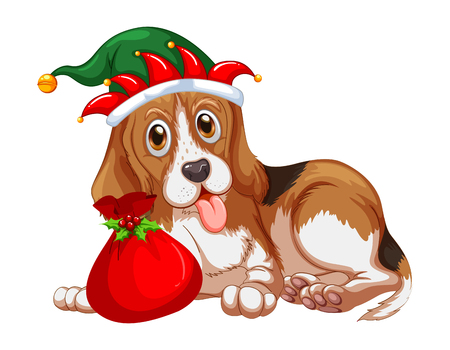 Christmas theme dog wearing party hat illustrationのイラスト素材
