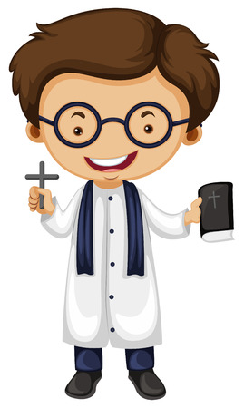 Preist holding cross and bible illustrationのイラスト素材