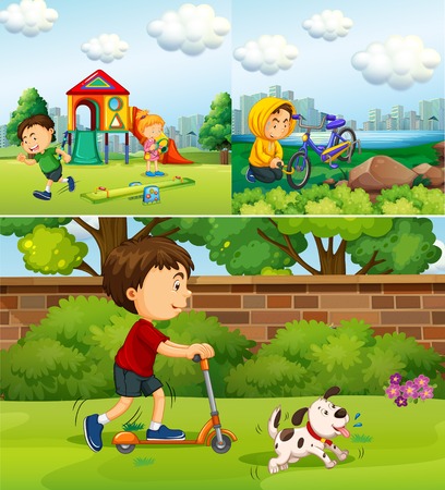 People doing different things in the park illustrationのイラスト素材