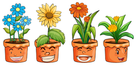 Four pots of flowers illustrationのイラスト素材