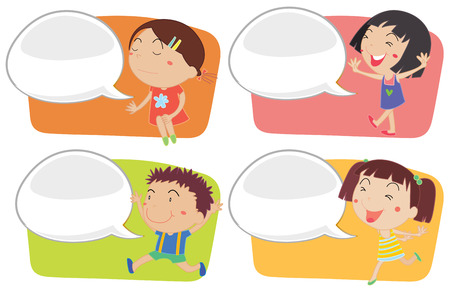 Speech bubble template with happy children illustrationのイラスト素材