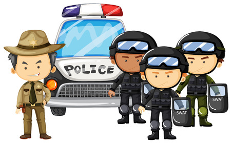 Policeman and SWAT team in uniform illustrationのイラスト素材
