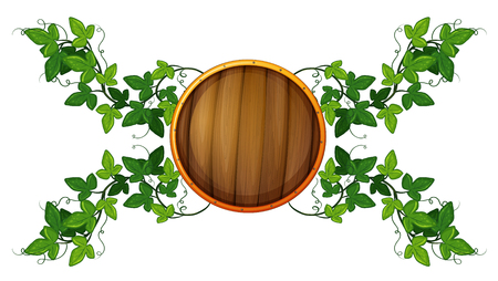 Label template with round wooden shield and vine illustrationのイラスト素材