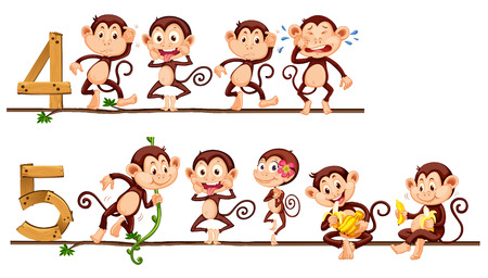 Counting number four and five with monkeys illustrationのイラスト素材