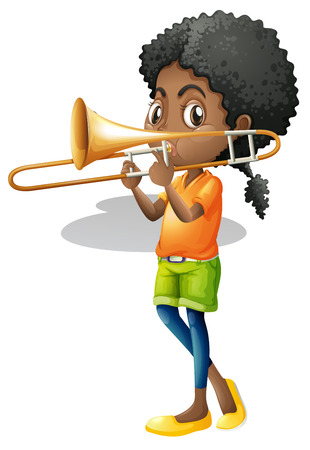 Little girl playing trumbone illustrationのイラスト素材