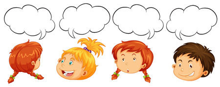 Boys and girls with speech bubble templates illustrationのイラスト素材