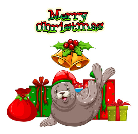 Christmas theme with seal and presents illustrationのイラスト素材