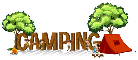 Font design for word camping with kids and tent illustrationのイラスト素材