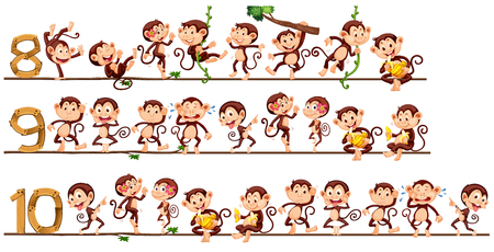 Counting numbers with monkeys illustrationのイラスト素材