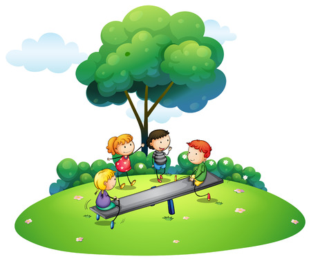 Children playing seesaw in the park illustrationのイラスト素材