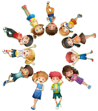 Many children lying down in circle illustrationのイラスト素材