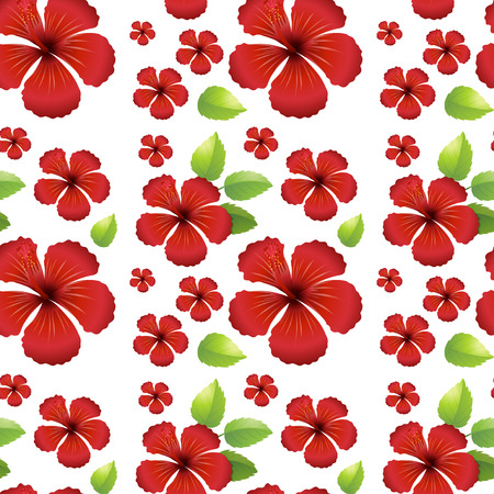 Seamless background design with red hibicus flowers illustrationのイラスト素材