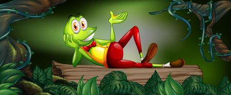 Green frog in the dark forest illustrationのイラスト素材
