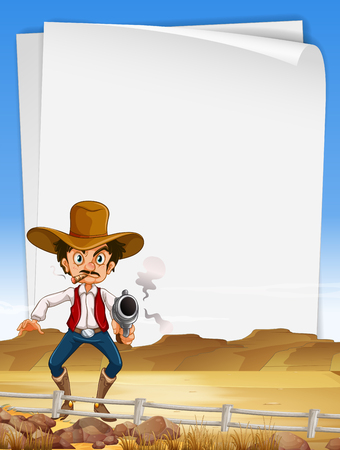 Paper template with cowboy shooting gun illustrationのイラスト素材