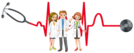 Three doctors and stethoscope illustrationのイラスト素材