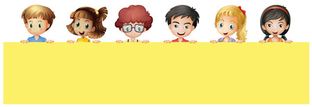 Many children holding yellow sign illustrationのイラスト素材