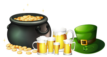 Fresh beer and pot of gold for St Patrick day illustrationのイラスト素材