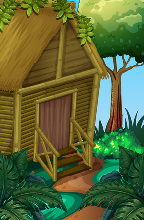 Wood cabin in the deep forest illustrationのイラスト素材