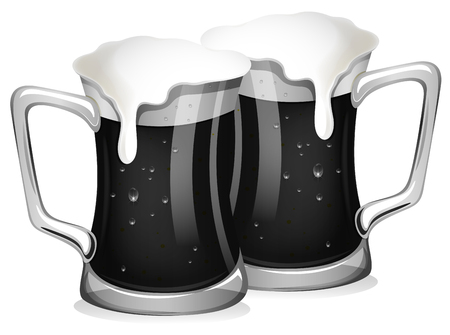 Two glasses of fresh beer in grayscale illustrationのイラスト素材