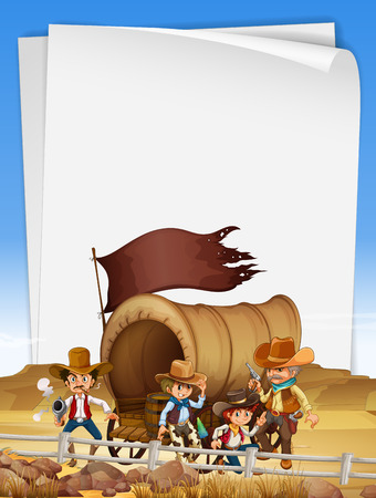 Paper template with cowboys in the field illustrationのイラスト素材