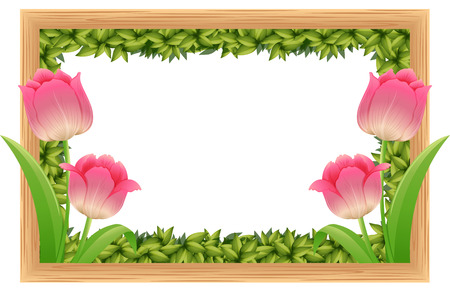 Frame template with pink tulip flowers illustrationのイラスト素材