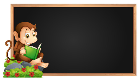 Frame template with monkey reading book illustrationのイラスト素材