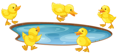 Five little ducks around the pond illustrationのイラスト素材