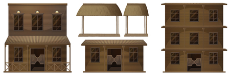 Different design of building in western styles illustrationのイラスト素材
