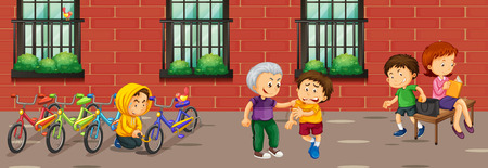 Scene with kids doing different crimes illustrationのイラスト素材