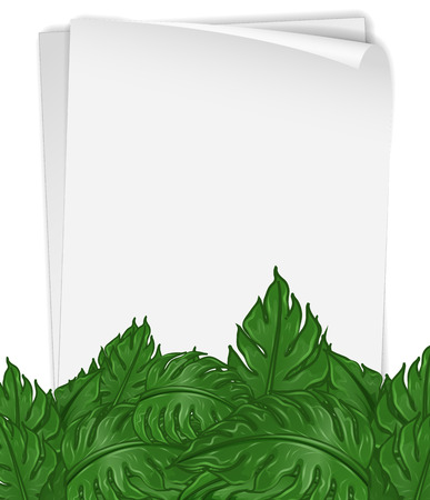 Paper template with green leaves illustrationのイラスト素材