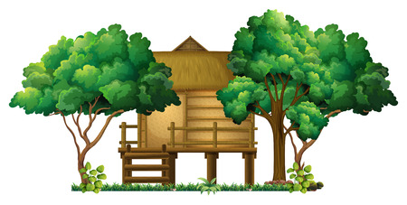 Wooden hut in the woods illustrationのイラスト素材