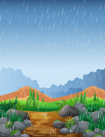 Scene with rainfall in the field illustrationのイラスト素材