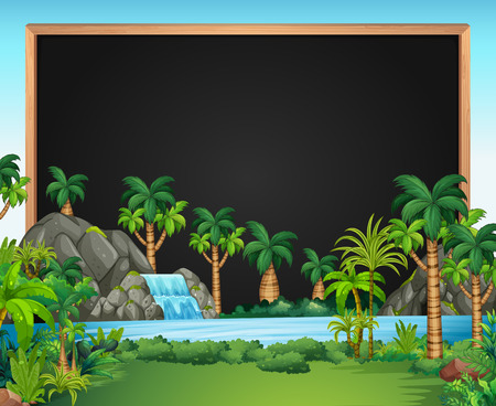 Border template with waterfall scene illustrationのイラスト素材