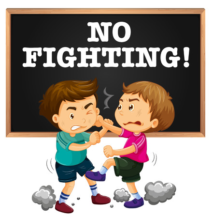 No fighting sign and boy fighting illustrationのイラスト素材
