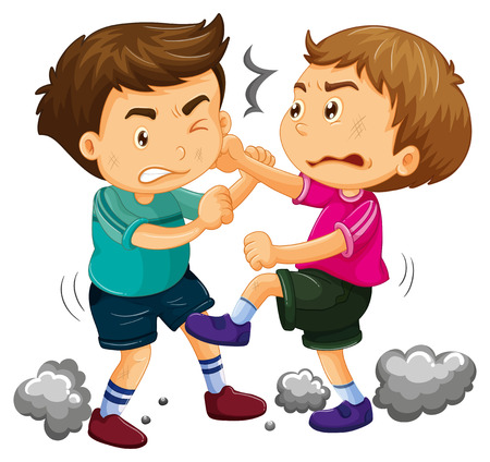 Two young boys fighting  illustrationのイラスト素材