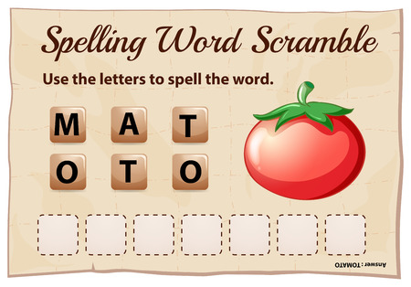 Spelling word scramble template with word tomato illustrationのイラスト素材