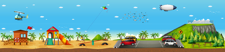 Scene with playground on the beach illustrationのイラスト素材