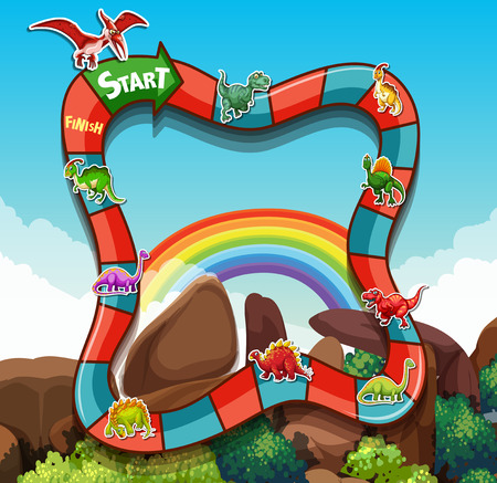 Game template with dinosaurs and mountain illustrationのイラスト素材