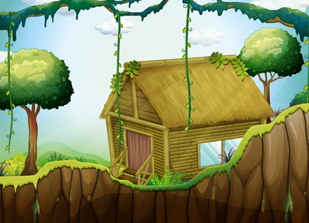 Wood cabin in the forest  illustrationのイラスト素材