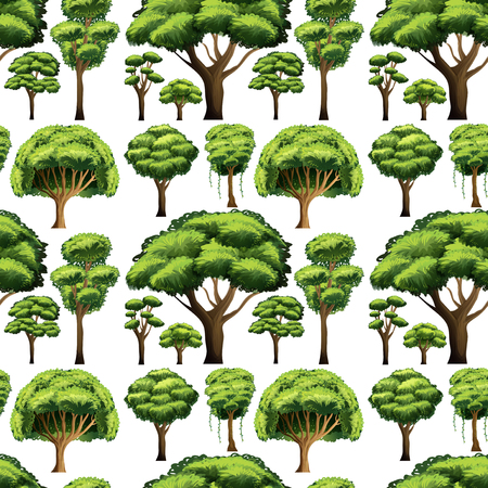 Seamless background design with different types of trees illustrationのイラスト素材