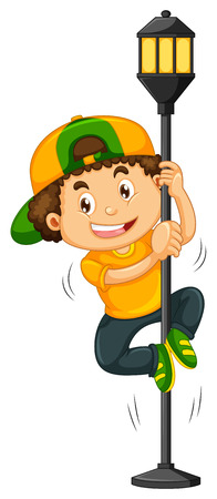 Boy climbing up the lamp post illustrationのイラスト素材