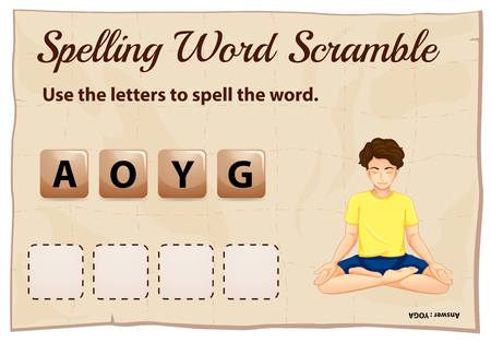 Spelling word scramble for word yoga illustrationのイラスト素材