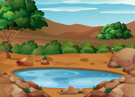 Scene with water hole on the ground illustrationのイラスト素材