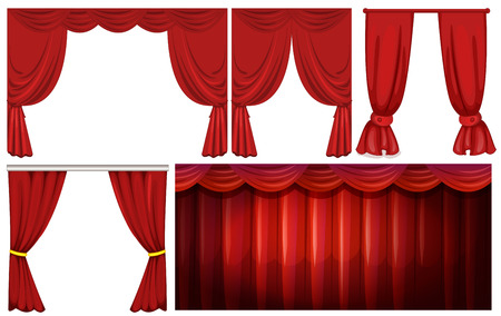 Different designs of red curtain illustrationのイラスト素材