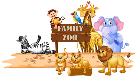 Wild animals living in the zoo illustrationのイラスト素材
